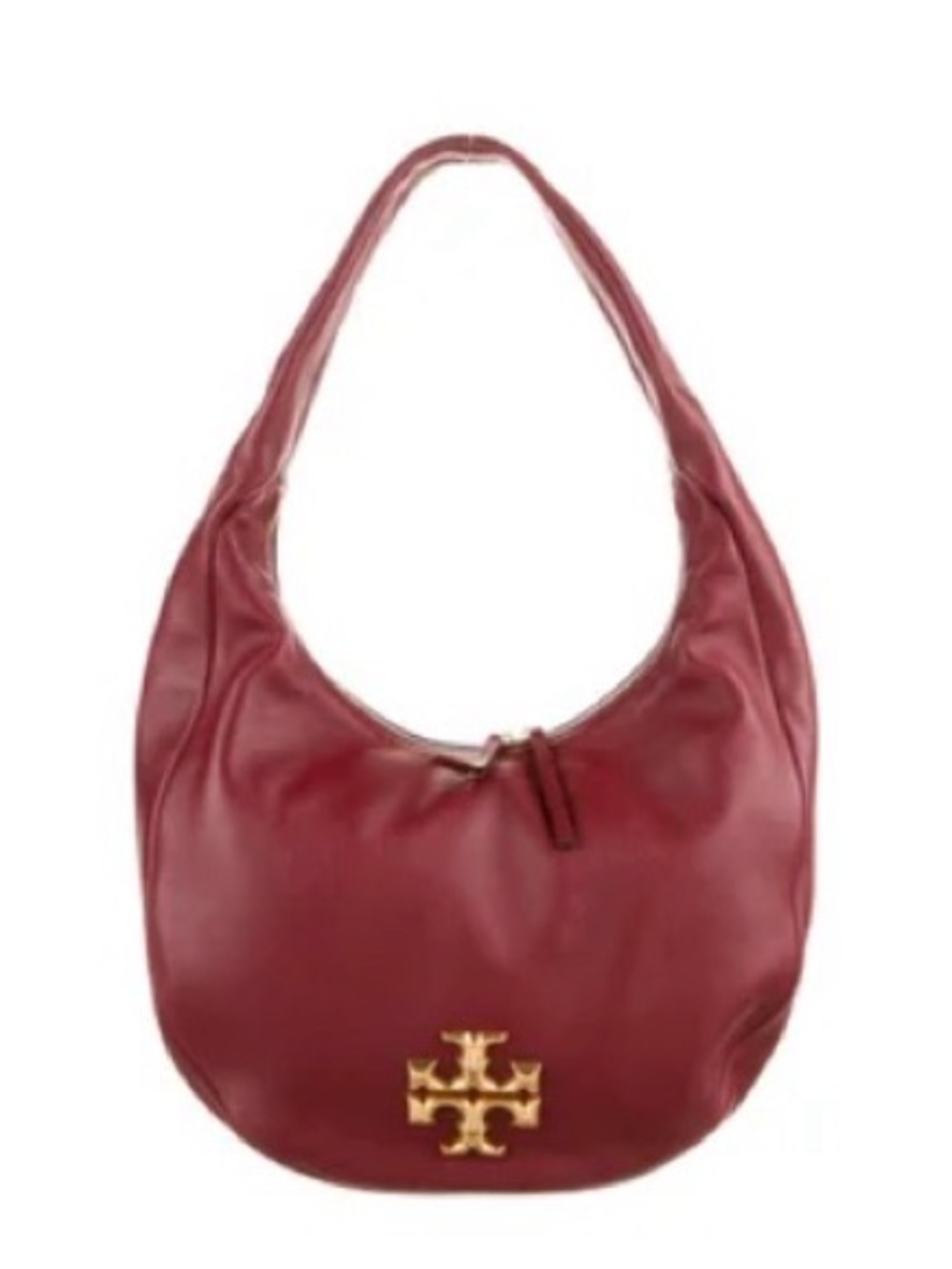 Tory Burch Burgundy Leather Hobo with Gold Logo